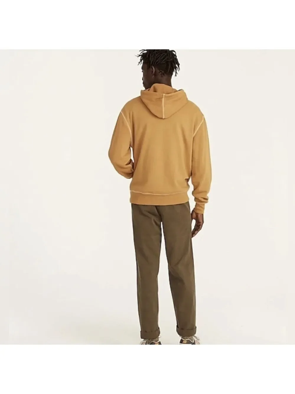 J. Crew Garment Dyed Thermal Lined Pullover Hoodie SZ M Distant Plains Mustard